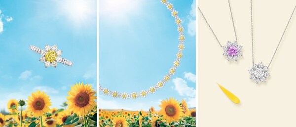 海瑞温斯顿Sunflower高级珠宝黄钻和钻石戒指、项链、 Sunflower钻石项链、粉色蓝宝石和钻石项链
