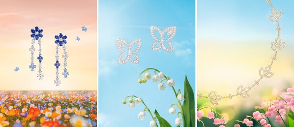 海瑞温斯顿Forget-Me-Not蓝宝石钻滴耳环、 Infinite Lily Cluster钻石耳环、Lily Cluster钻石项链